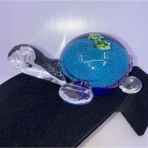 Art glass Paperweight Sea Turtle Blue Glitter Ocean Beach